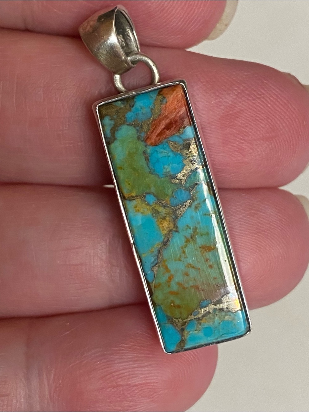 Native Navajo Handmade Turquoise Pendant - Blue sterling T Skeets